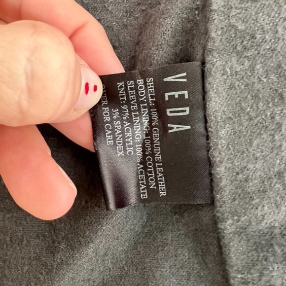 Veda for Scoop dark gray leather cotton casual jacket size S - Picture 6 of 6